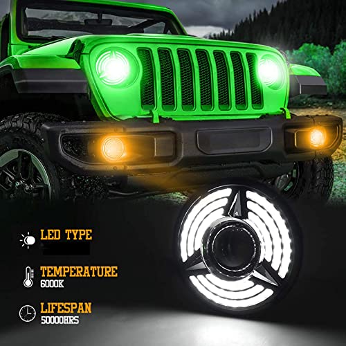 Utvjatv 7 Inch Led Headlights + 4" Fog Lights Triple Amber Sequential Turn Signal Light Halo Ring White Drl Combo Halo Headlamp Assemblies For Jeep Wrangler 1997-2018 Jk Jku Tj Lj Cj #TOP5