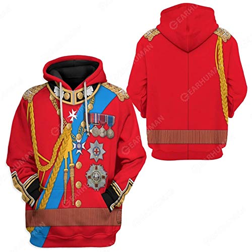 Image of Uyecos Historical Hoodie Revolutionary War Uniform Top | Historical Figure Print, Military Uniform Print, for Historical Reenactment, Halloween Cosplay