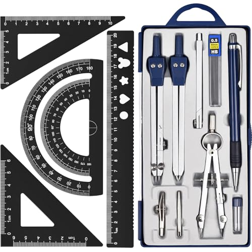 Professional Geometry Set Metal Compass 14 pcs Geometry Precision Tool Set with Shatterproof Storage Box Drafting Tools & Drafting Kits