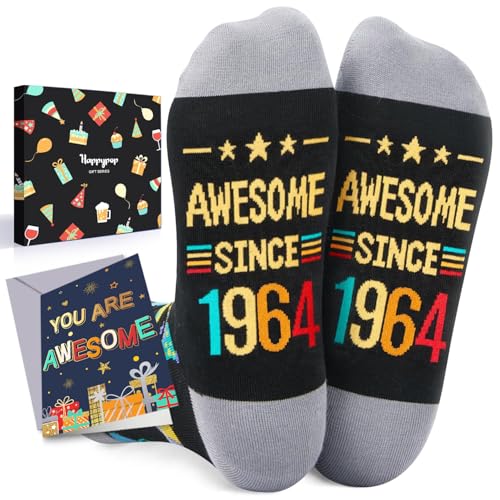 HAPPYPOP 1964 Birthday Gift Ideas for Men Women - Socks for 61 Year Old Middle Aged Man Woman, Best Gifts for 61 Year Olds with Greeting Card HAPPYPOP 1964 Birthday Gift Ideas for Men Women - Socks for 61 Year Old Middle Aged Man Woman, Best Gifts for 61 Year Olds with Greeting Card
