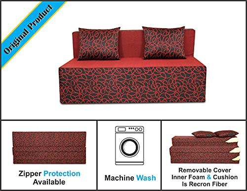 Image of Adorn India Easy 2 Seater Sofa Cum Bed Poly Cotton (Maroon and Black) (4 x 6) (1 Year Warranty)