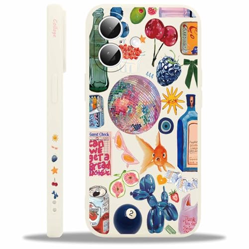 Krdvekm Coque pour iPhone 16 6,1", Aesthetic Summer Collage Motif Dessin Étui Silicone Ultra Fine TPU pour Femmes Filles Antichoc Housse Caméra de Protection Cover, Anti-Rayures Bumper Case