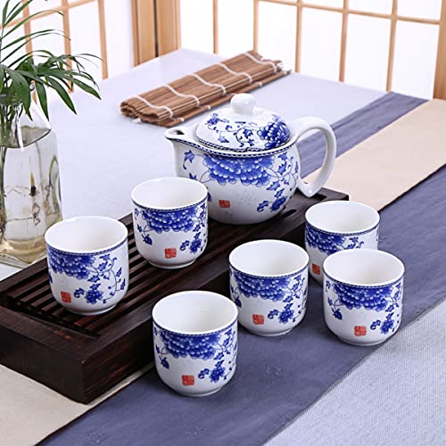 Image of Chinese Ceramic Tea Set,Porcelain Teapots With 6 Teacups,Kungfu Tea Service (peony)