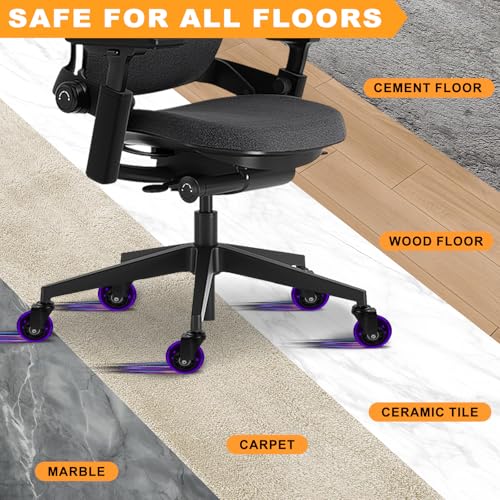 Image of Office Chair Wheels for Casters Replacement - 3 inch Rubber Wheels for Computer Gaming Desk Caster Smooth & Safe Rolling for All Floors Including Hardwood and Carpet - Set of 5 - Purple