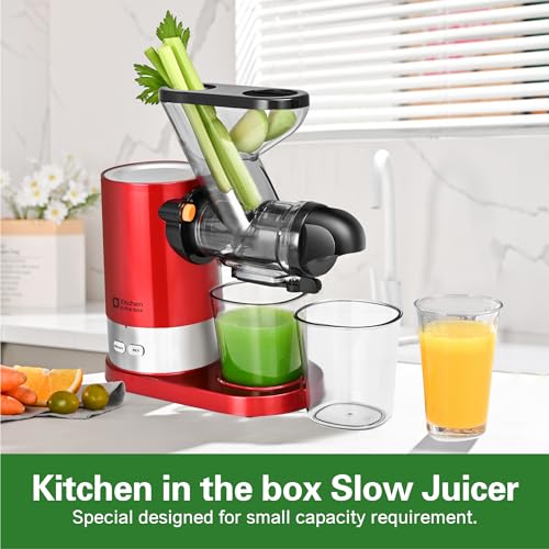 Kitchen in the box Juicer Machines, Small Cold Press Juicer for Single Serve, Slow Masticating Juicer Machine Vegetable and Fruit for Everyday Use, Quiet DC Motor, BPA-Free (Red)