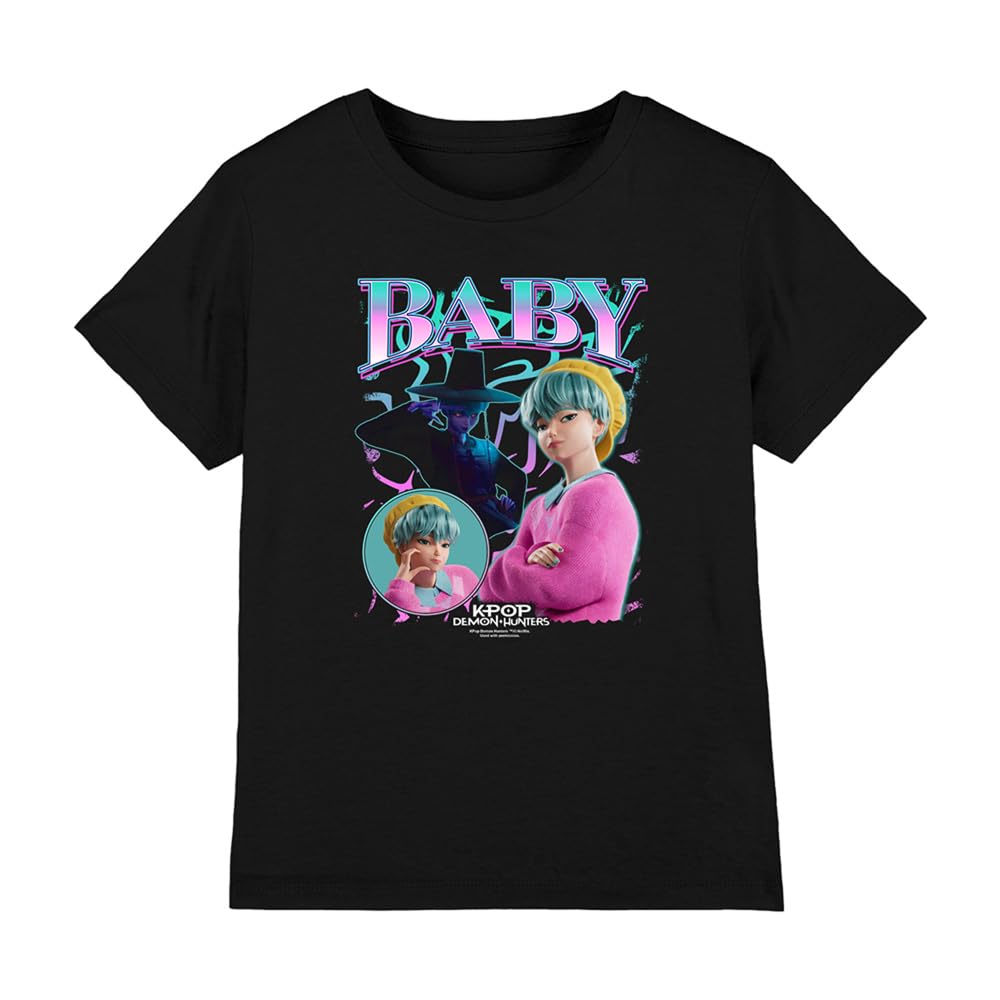 Kpop Demon Hunters Saja Boys Baby Homage Kids T Shirt, Black, 7-8Y