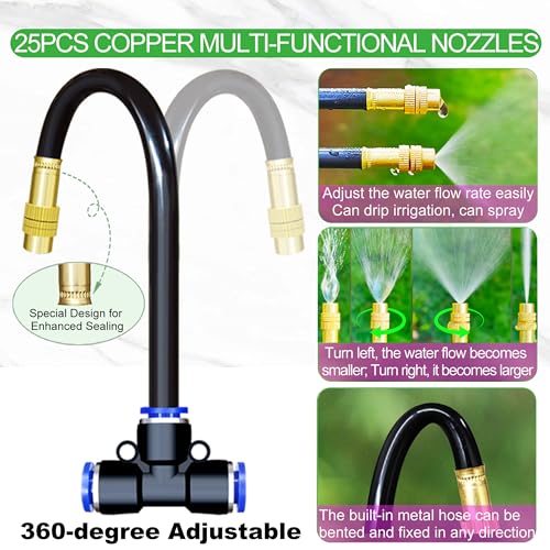98 Ft Drip Irrigation System,360°Bendable Drip Irrigation Kit,25 Nozzles and 27 Quick Connectors,Automatic Garden Irrigation System,Adjustable Atomizing System for Plants, Greenhouse,Yard,Lawn - Image 4
