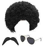 Incluye: peluca afro negra, gafas de sol de aviador y bigote