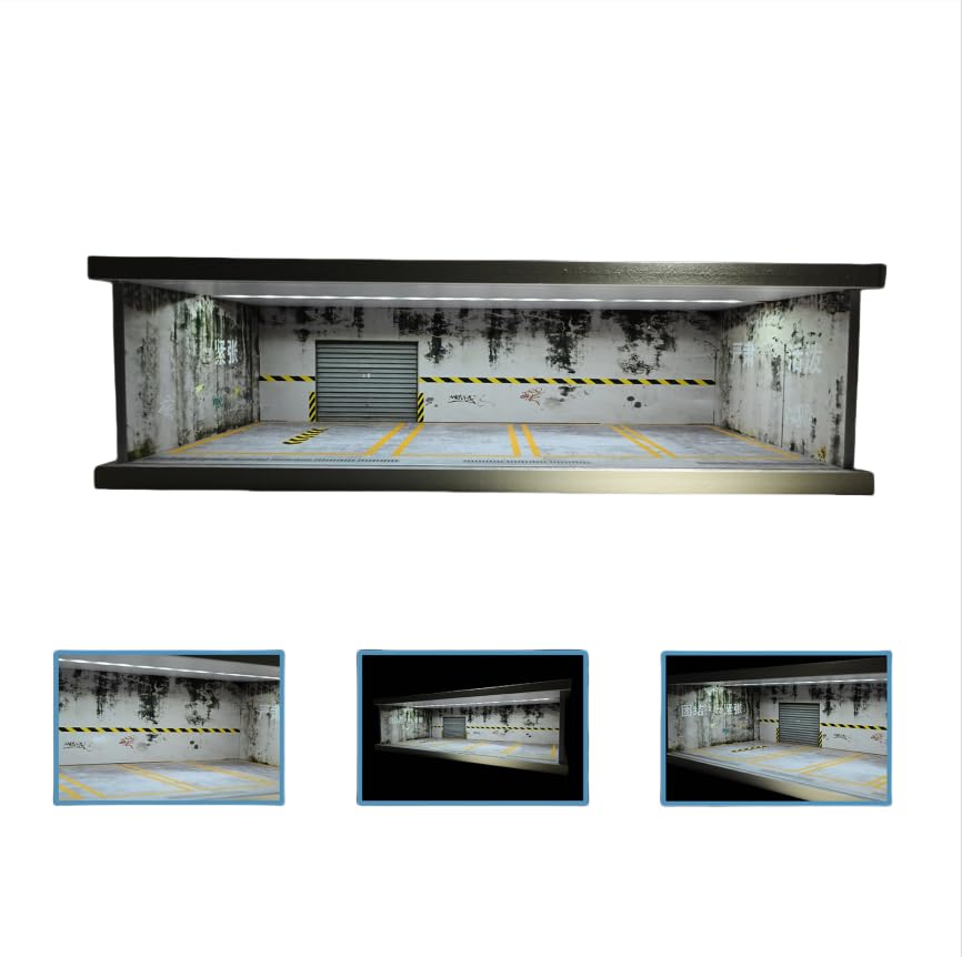 NUEIOVRW 1/43 Diorama Garage Model, LED Lighting Diecast Model Car Display Case, Parking Lot Scene Display Storage