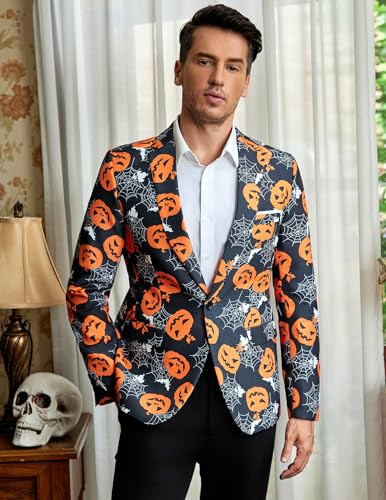 COOFANDY Men's Halloween Blazer Jacket One Button Christmas Sport Coat Halloween Party Holiday Jacket3