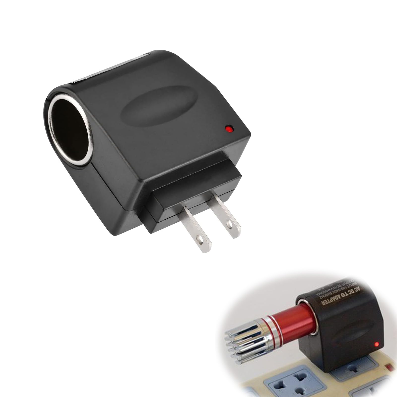 Pack-1 Car Cigarette Lighter Socket, Vehicle Power Inverter, 220V AC to 12V DC Transformer, Home Converter Kit, Universal for Most Cars, Trucks and Vans (Black)