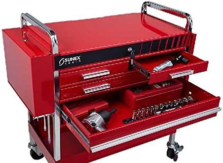 Sunex 8013ADELUXE Service Cart with two drawers open, showing tools stored inside.