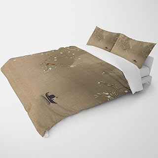 YANFENQI Queen Reversible Duvet Cover Chinese Style Cherry Blossoms Plum Blossom Art Cabin Bedding for Kids Teens Adults (Queen,90