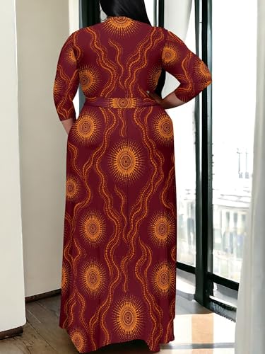 Image of PinkPatty Women's Plus Size Maxi Dress Print 3 /4 Sleeves V Neck Party Sundress Wedding Guest Dresses