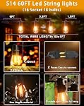 Luckystyle 60FT LED Outdoor String Lights with 16+1 Edison Shatterproof IP65 Waterproof Bulbs, 2700K Dimmable Commercial Grade Patio Lights, Heavy Duty Outside Hanging Lights for Garden Porch Decor