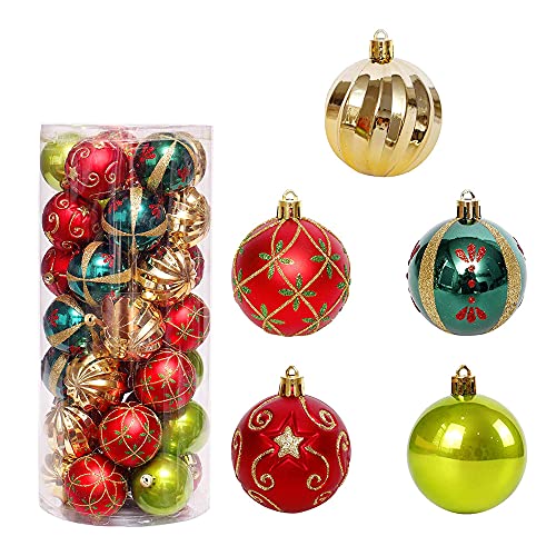 Christbaumschmuck-Set, 6 cm, bruchsicher, für Weihnachtsdekorationen (Gold & Rot & Grün), 30 Stück Cover