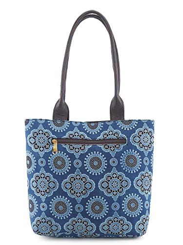 Image of NEPRI Office Pouch Tote Bag | Stylish Set of 2 Tote Bags for Women| Vegan Leather & Handblock Printed Fabric Handbag with Double Handle Shoulder Strap| Daily & Travel Use