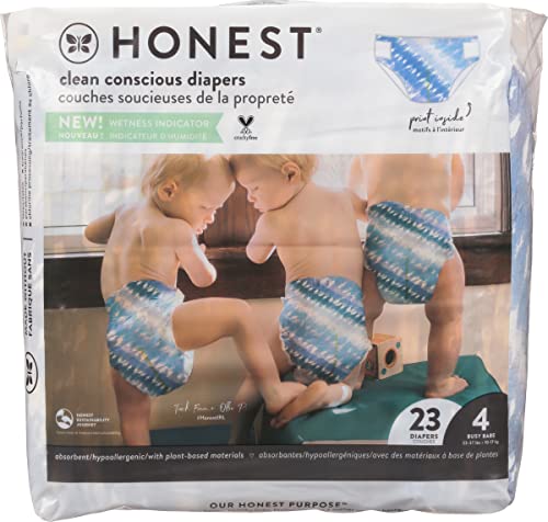 Image of The Honest Company Clean Conscious Diapers for Sensitive Skin, Up to 100% Leakproof, Hypoallergenic, Fragrance Free, Barnyard Babies, Polybag, Size 4 (22-37 lbs), 23 Count
