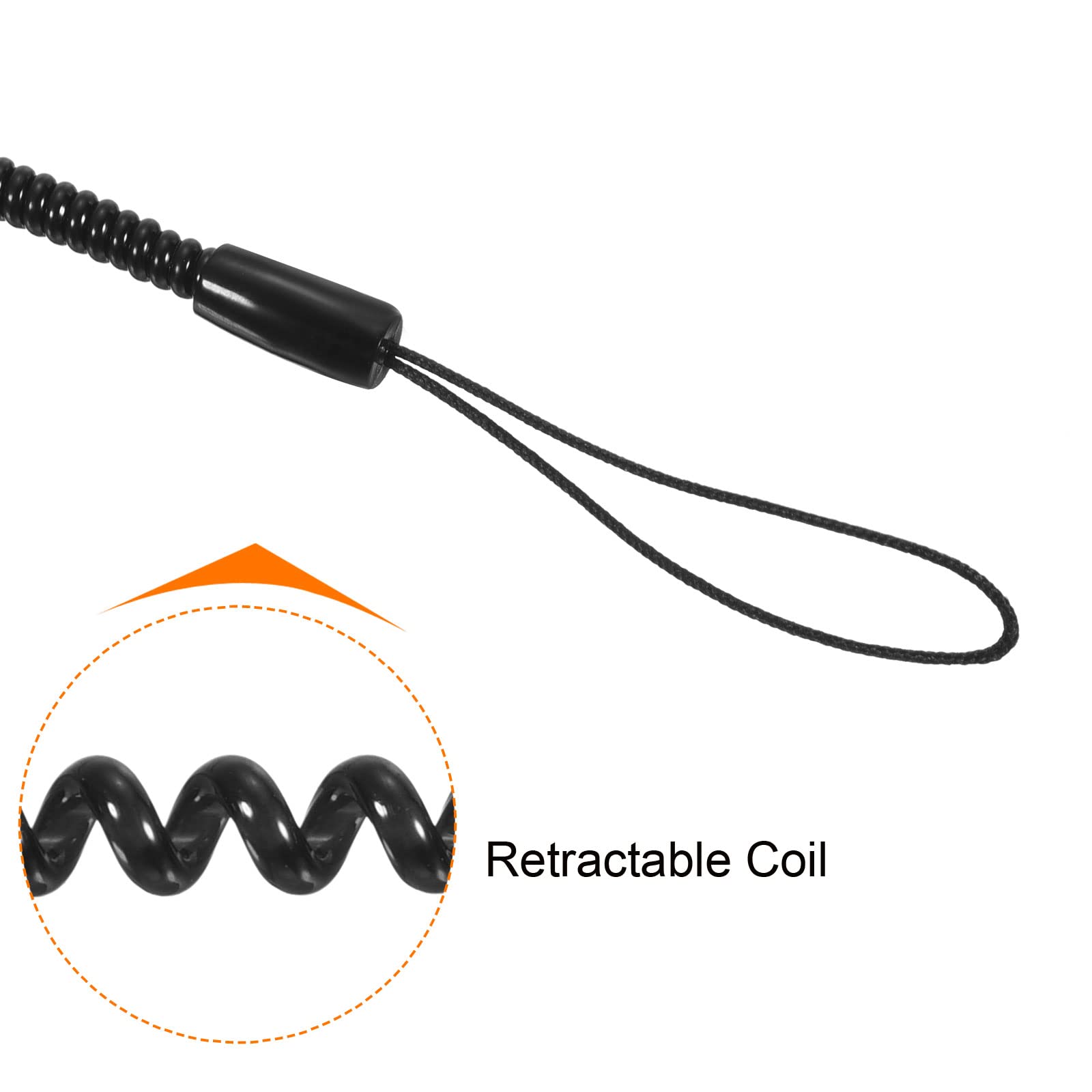 PATIKIL Retractable Spring Coil Straps 11", 5 Pack Plastic Spiral Stretchy Key Holder Stylus Lanyard Cord, Black - Image 4