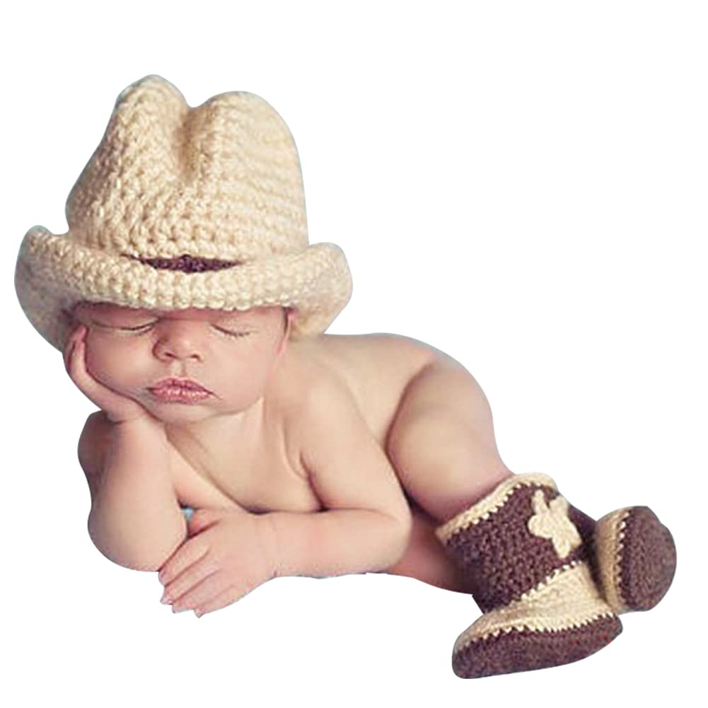 LICHENGTAI Accesorios para Fotografía, Disfraz para Bebé Niños, Bebé Sombrero de Vaquero Traje de Punto Fotografía, Disfraz para Sesion Fotografica Bebe, Trajes Gris 0-3 Meses
