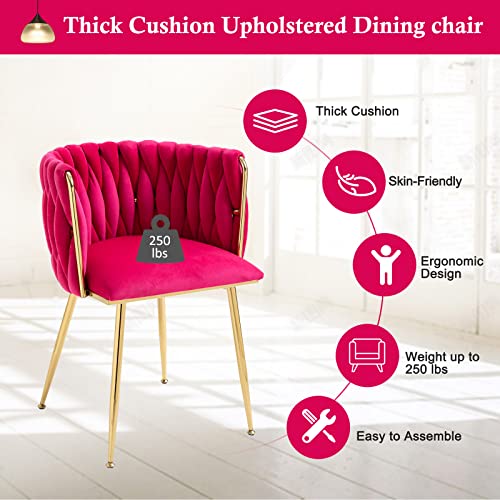 Nioiikit Modern Velvet Dining Chairs Set Of 2 Hand Weaving Accent Upholstered Side Chair With Golden Metal Legs For Dining Room Kitchen Vanity Living Room (Rosered) #TOP4