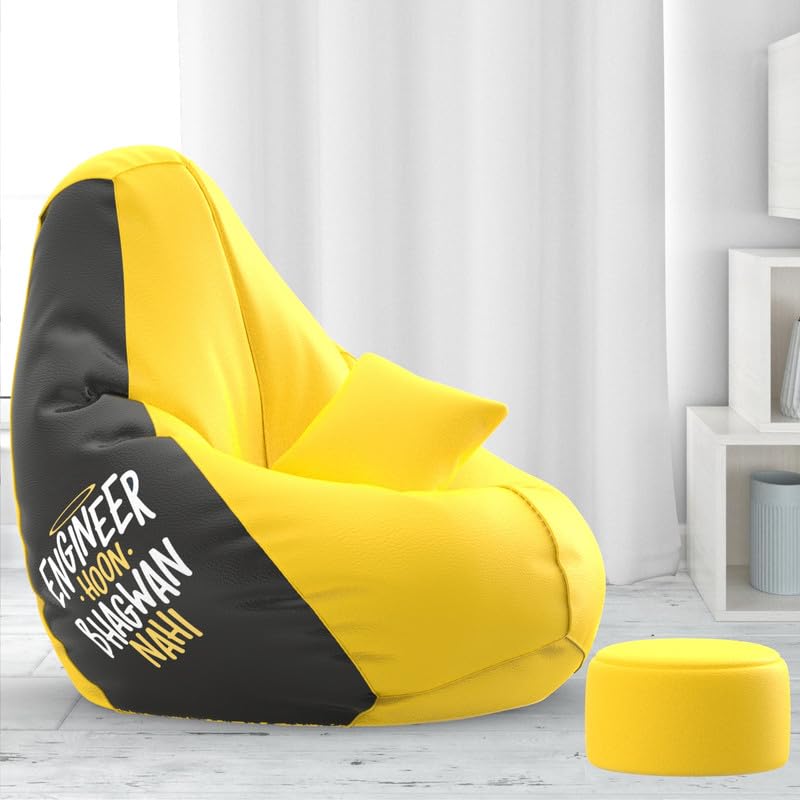Biggie Bean Bag with Beans Filled XXXL Bean Bag with Free Cushion and Footrest - Official : PatternPleasure Combo (Matching Color : Printed, Engineer Hoon Bhagwan - Yellow Black) (B0D5D9DJRX) Amazon Price History, Amazon Price Tracker