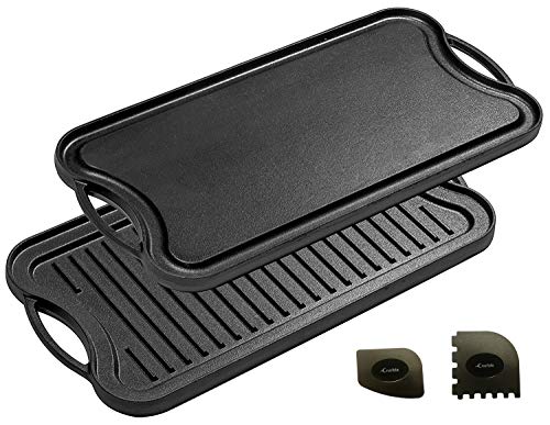 Gusseisen-Grillpfanne Grill Bratpfanne (20" bis 10"), umkehrbar, gewürzt, Grill und Bratpfanne Combo, Grill, Lagerfeuer, passt über zwei Kochplatten Brenner Cover