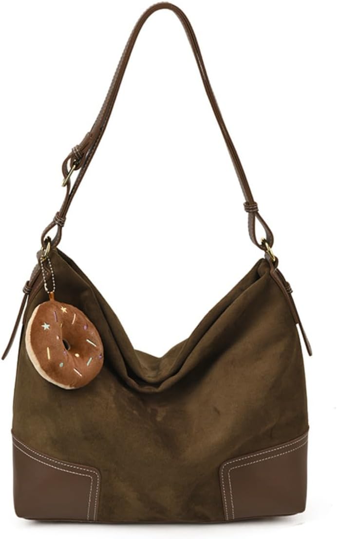 Women's Large Capacity Tote Bag Brown Handbag Tote Bag Slouchy Hobo Bags Suede Shoulder Bag Suede Purse