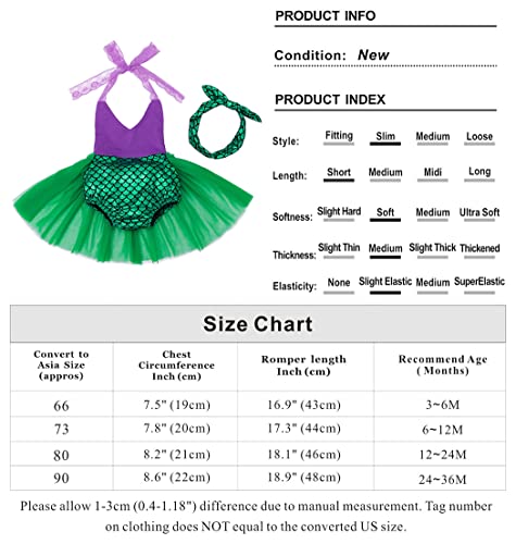 HenzWorld Princess Romper Mermaid Dress Up Costume Birthday Party Role Pretend Cosplay Fish Scale Headband Patchwork Lace Halter Tops Outfits Purple Green Little Baby Girls 6-12 Months