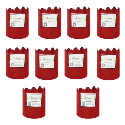Image of Geo Fabric Grow Bags for Plants 6X7 Inch (Pack of 10) | 400 GSM Heavy Duty UV-Protected Round Maroon Colour Plant Bags for Terrace and Vegetable Gardening | Strong & Reusable|