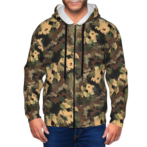 VOSERY Camuflaje verde Zip Up Hoodie Hombres - Casual Hombres Moda Sudaderas y Sudaderas, Manga larga Chaqueta deportiva con capucha, Negro , M