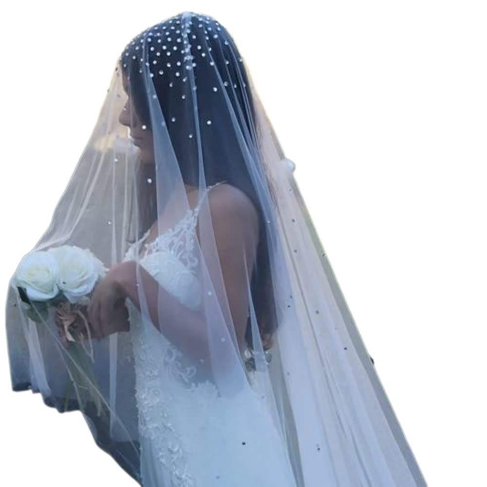 Veli da Sposa di Lusso con Strass e veli da Sposa, veli Scintillanti, Copri Velo Anteriore e Posteriore per Matrimonio (Bianco Sporco)