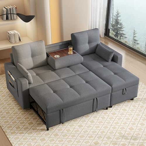 Divano letto estensibile, comodo e pratico: Il divano letto a scomparsa trasforma il tuo soggiorno in un accogliente rifugio. Basta estrarlo per trasformarlo in un divano letto matrimoniale di 211 x 136 x 87 cm, offrendo una comoda zona notte per gli ospiti.