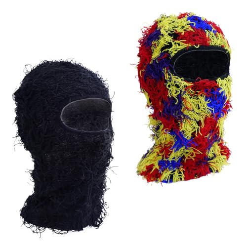 TFTSR Paquete de 2 pasamontañas desgastados para hombre, máscara facial de punto Shiesty Yeat para clima frío, cubierta completa de invierno para mujeres, Negro, camuflaje arcoíris, talla única
