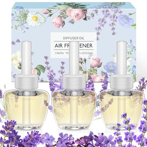 Scent-Hi Ambientador casa Recambio de Aceite Aromático, 3 x 19ml Recargas para difusor eléctrico, Seguro de Usar en Cualquier Habitación, Lino, Lavanda, Vainilla, Compatible con Air-Wick/Glade