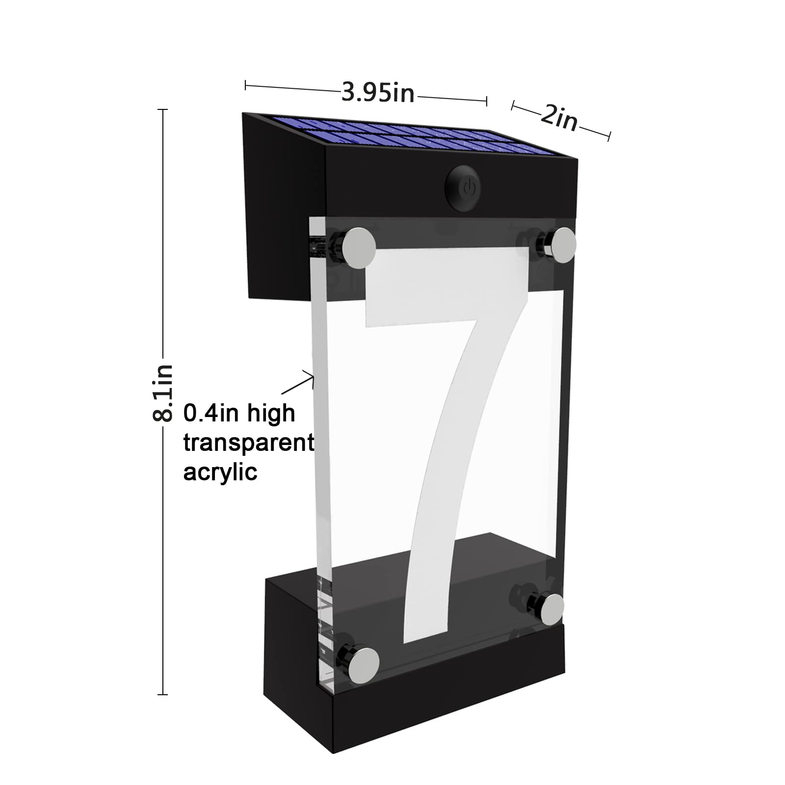 Acrylics Solar-Adressschild, LED-beleuchtete Solar-Hausnummern für draußen, wasserdicht, RGBW, Farbwechsel-Fernbedienung, beleuchtet, modernes Adressschild, solarbetrieben für Hof, Haus (Digit