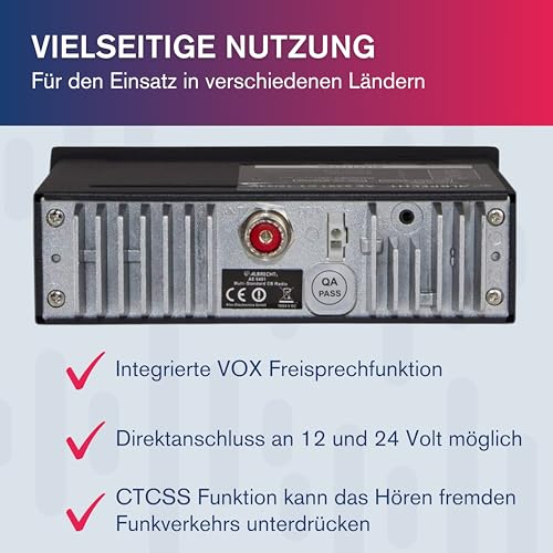 Albrecht AE6290 CB Funkgerät, 12629, mit integrierter Repeater/Relais Funktion, 12/24V, VOX, RJ-45 Westernstecker Schwarz