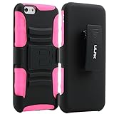 iPhone 6 Plus Case, ULAK iPhone 6 (5.5) Case Hybrid Impact Rubber Combo Holster Cover Case for iPhone 6 Plus With Belt Swivel Clip + Screen Protector and Stylus(Rose Red)