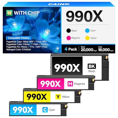 Image of 990X Ink Cartridges High Yield 4-Pack Replacement for HP 990X 990A 990XL 990XC Ink Compatible for PageWide 750dw 755dn MFP 772dw 774dn 774dns 772zs 777z 779dn 779dns 772dn Managed E75160dn Printer Ink