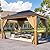 MELLCOM 10' x 12' Hardtop Gazebo, Wooden Finish Coated Aluminum Frame Gazebo with Galvanized Steel Double Roof, Outdoor Permanent Metal Pavilion with Curtains and Nettings for Patio, Lawn & Garden