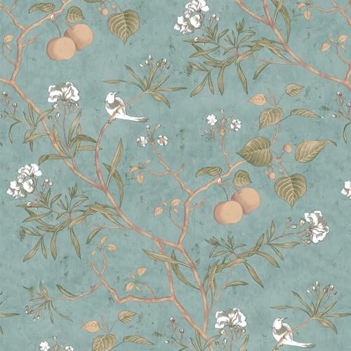 Bamyli Papel pintado autoadhesivo vintage con diseño de pájaros botánicos para paredes, muebles, armarios, aparadores, cajones, 17.5 x 118 pulgadas (verde)