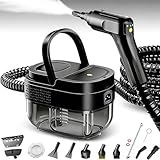 Dampfreiniger Handgerät 2500W, 1600ML Wassertank, 3-Stufig Verstellbarer Griff, 105℃ Hochtemperatur & 3 Bar Druck, 15s Schnelle Aufheizung, 10 Zubehörteile, für Auto/Fenster/Küche (Schwarz)