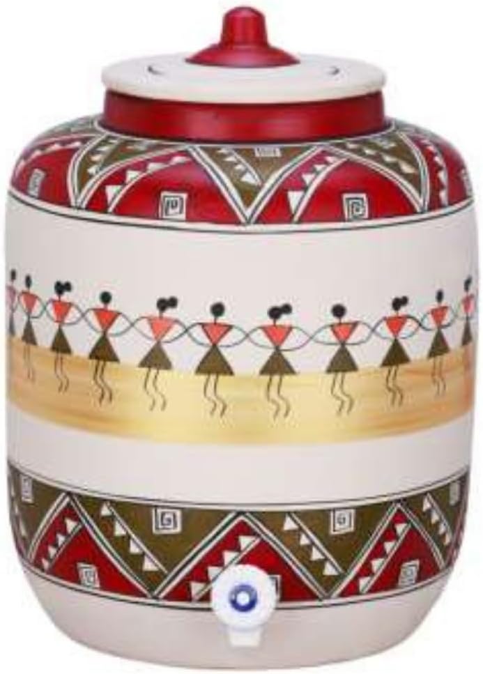 KD Terra Cotta Water Pot - Natural Alkaline Water Dispenser, 6L & 12L Sizes, Organic Earthen Clay, Modern Design & Lead Free (Oval, 11 Ltr)