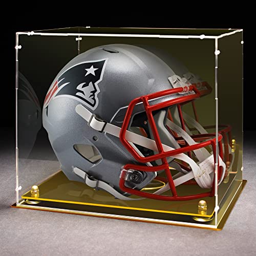 HYzgb Full Size Helmet Display Case with Mirror Back Acrylic Football Helmet Case with Gold Base Showcase for Basketball Sports Memorabilia Display (Watch The Video to Install)