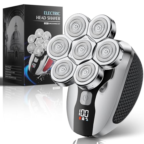 Image of Head Shavers for Bald Men, Professional 5-in-1 Electric Head Shaver Grooming Kit, 7D Floating Wet & Dry Electric Razor for Bald Heads with LED Smart Display & Type-C Charging for Hair /Face /Beard-Blue