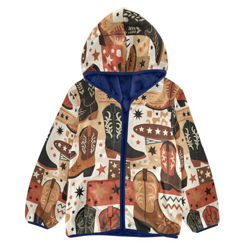 Cowboy Boots Stars and Stripes Toddler Fleece Jacket Girl Boys Hooded Fleece Jacket Coat Warm Outwear Zip-up 3-10T