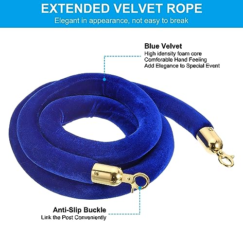 PATIKIL Corda de veludo azul de 1,8 m, pacote com 2 cordas de barreira de controle de multidão com g
