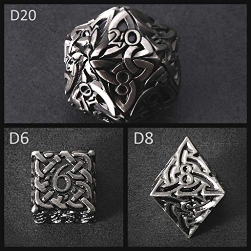 Dados de metal poliédricos nudos celtas grandes para dados de guerrero TTRPG 2