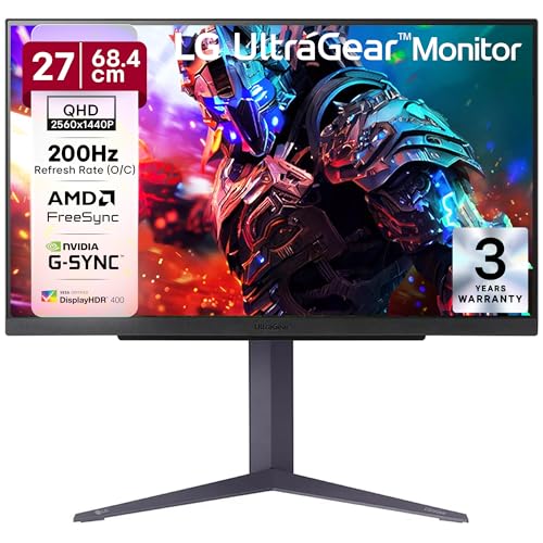 Image of LG 27GS85Q Ultragear Gaming Monitor, 27 inch, QHD, 2560 x 1440, Nano IPS, 1ms (GtG), 180Hz, NVIDIA G-SYNC Compatible, AMD FreeSync, HDR 400, Tilt /Height /Pivot Stand, HDMI, DP, HP Out, Black