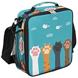 Cat Paw Print Lunch Box for Kids Blue Cute Lunch Bag for Girls Boys Insulated Freezable Lunchbox wit